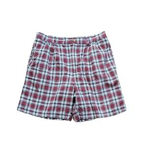 Tommy Hilfiger Pleated Shorts ~ Sz 34 ~ Red Plaid ~ 7" Inseam